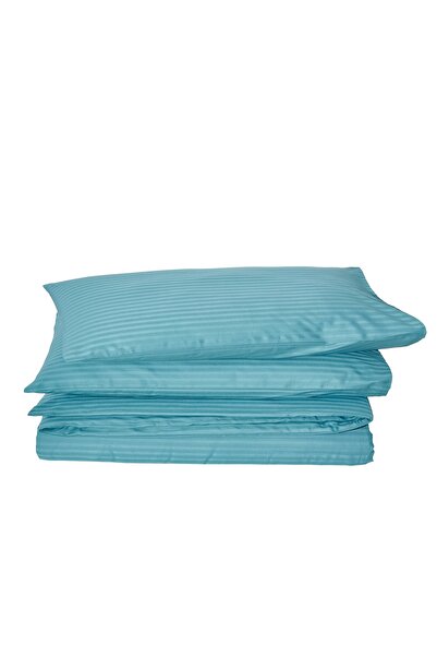 Komfort Home طقم غطاء لحاف من الساتان القطني المخطط مزدوج / P. Green