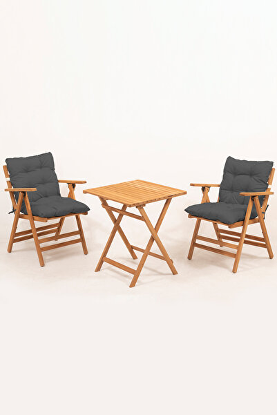 Meya Dekor Minderli Loretta Masa Sandalye Seti 2+1 Ahşap Bahçe Balkon Teras K...