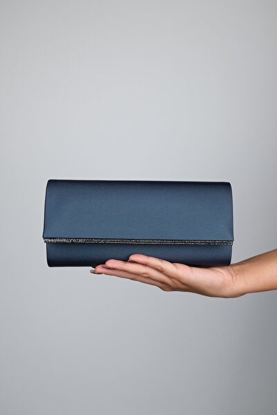 LuviShoes Dámská večerní kabelka Maria Navy Satin Platinum Stone