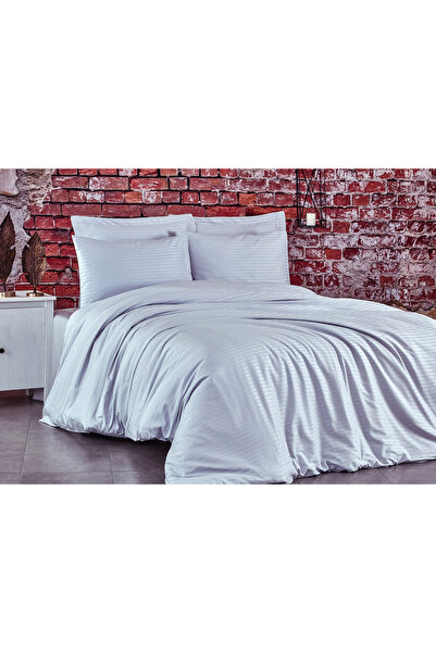 Komfort Home طقم غطاء لحاف من الساتان القطني المخطط المفرد