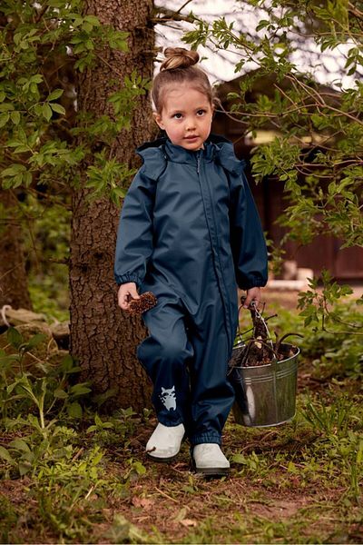 Tchibo Toddlers Unisex Solid Overall Rain Jacket, Navy Blue