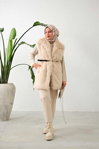 lurex moda سترة فرو بحزام