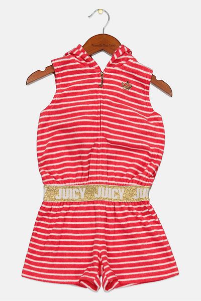 Juicy Couture Kids Girl Textured Sleeveless Hooded Rompers, Red Combo
