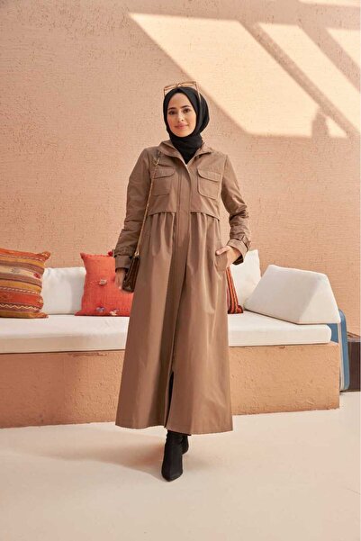 Neways 6302-İnter Büzgülü  Trençkot Vizon