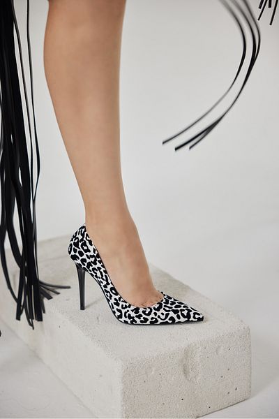 AYAKKABI PRENSİ Nadja Black White Leopard 10 cm Women's Stiletto, High Heels