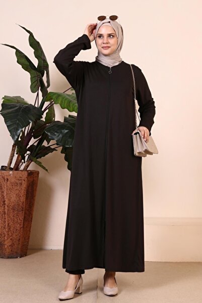 Ferace Kadin Buyuk Beden Fermuarlı Tam Tesettur Uzun Namaz Elbisesi