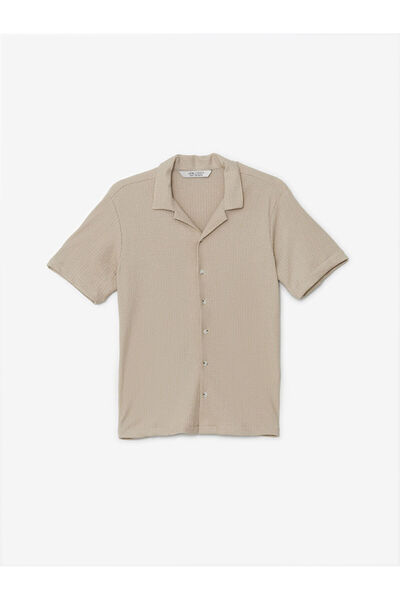 LC Waikiki LCW Vision Бежова мъжка риза с къс ръкав