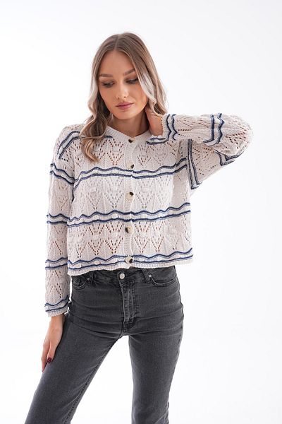 ŞİMAL Women's Stripe Patterned Pompom Detailed Buttoned Knitwear Knitted Cardigan 250268   -