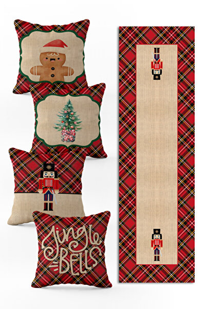 Evmila Yılbaşı Özel Set 4 Adet Kırlent 1 Adet Runner