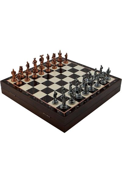 STOREMAX Ntwork Medium Size Metal Spanish Chess Set Mdf Board with Antique and Walnut Pattern with Storage Box (36