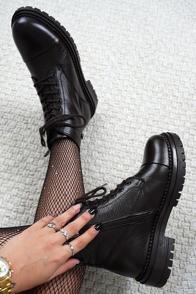 Stilbagshoes LİANA HAKİKİ DERİ BAĞCIKLI KADIN BOT KAHVE