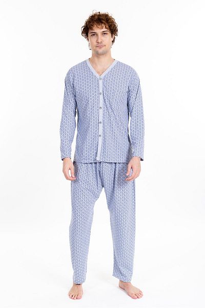Pemilo Men's Buttoned Long Sleeve Pajama Set Gray