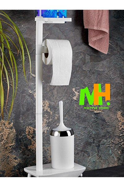 MappleHome طقم مرحاض قائم بذاته مع فرشاة مرحاض وفرشاة سيليكون مطلية بالألمنيو...