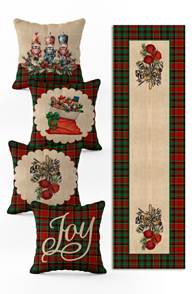 Evmila Yılbaşı Özel Set 4 Adet Kırlent 1 Adet Runner