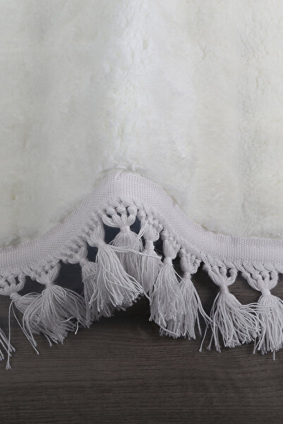 Teksev Bubble Cream Color Pompom Fringed Cutting Plush Runner Machine Washable Non-Slip Base Fluffy Carpet