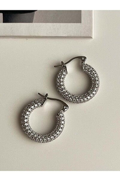 Koprinaco أقراط Vip فضية اللون مرصعة بأحجار الزركون - سلسلة خاصة (2.20 سم)