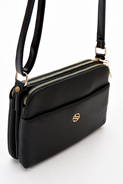 GP GUES POLO حقيبة كتف وحقيبة كروس نسائية سوداء متعددة الأقسام