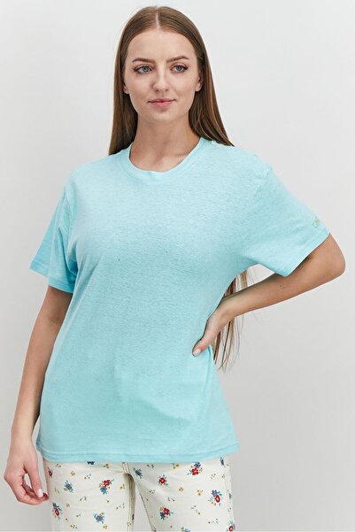 Roxy المرأة طاقم الرقبة السراويل الأكمام النخيل نقطة أعلى، الفيروز