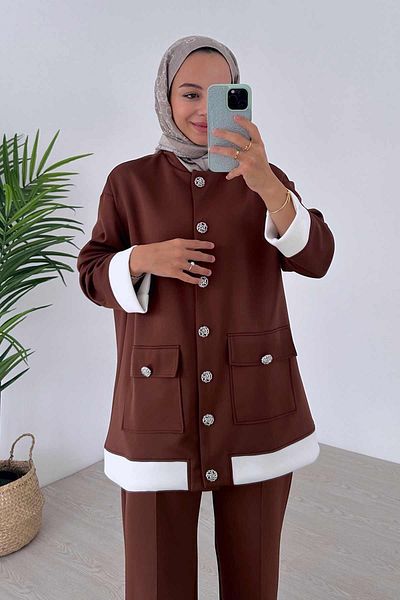 Ka Hijab Elegant Button Detailed Scuba Hijab Set of 2 - Brown