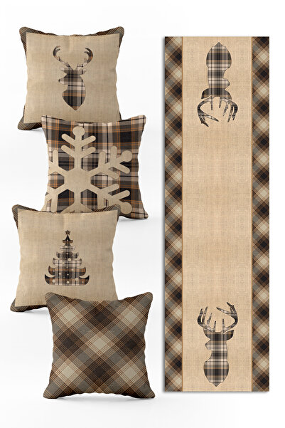 Evmila Yılbaşı Özel Set 4 Adet Kırlent 1 Adet Runner