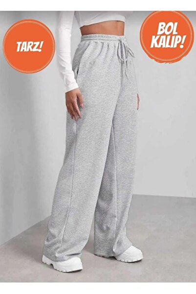 yg ydn giyim Γκρι φαρδύ ίσιο παντελόνι φούτερ