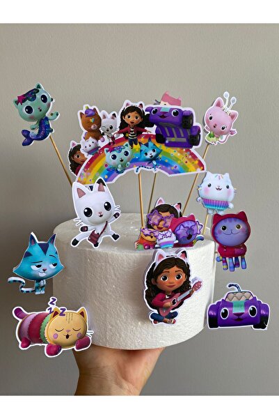 nerisdesign Gabby's Doll House Temalı 3d Cake Topper Doğum Günü Pasta Süsü