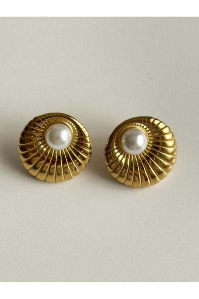 Koprinaco Çelik Gold İncili Vintage Küpe (2 Cm)