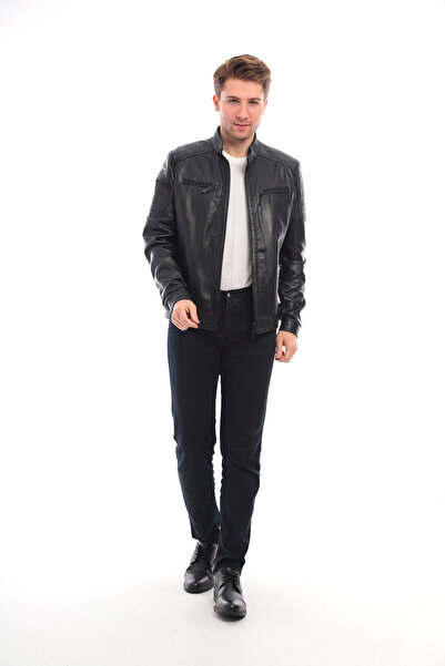 Tarz سترة من الجلد الطبيعي بياقة مطرزة من Derimont