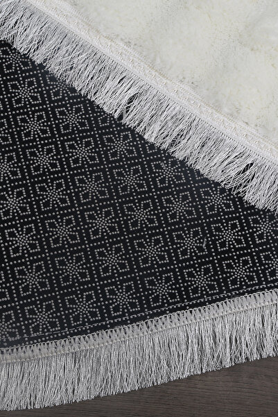 Teksev Bubble Cream Color Sports Fringed Cutting Plush Runner Machine Washable Non-Slip Base Decorative Carpet