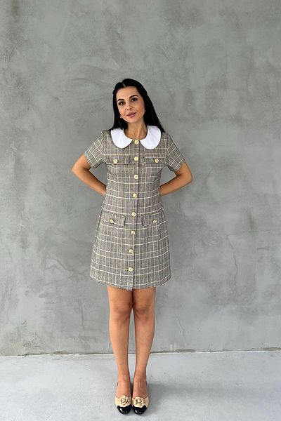 Seda Yalçın Atelier Yellow Plaid Baby Collar Gold Buttoned Dress