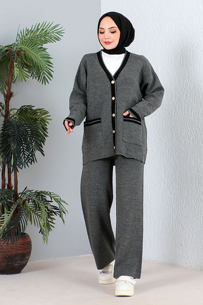 MODAQU Smoked Knitwear Cardigan and Trousers Set - Pocketed