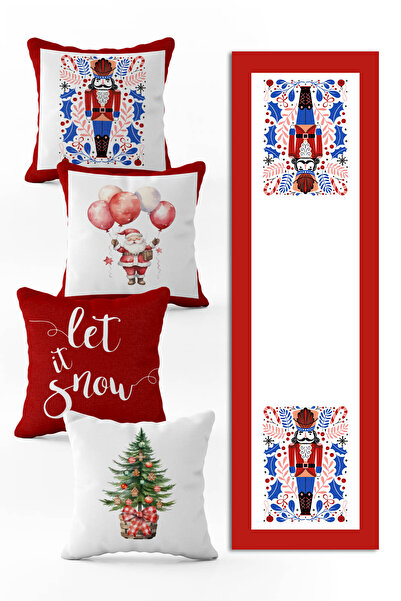 Evmila Yılbaşı Özel Set 4 Adet Kırlent 1 Adet Runner