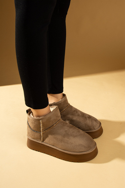 Pembe Potin Γυναικείες μίνι μπότες βιζόν Nubuck με γούνινο εσωτερικό επίπεδο, άνετη σόλα Γυναικείες μπότες