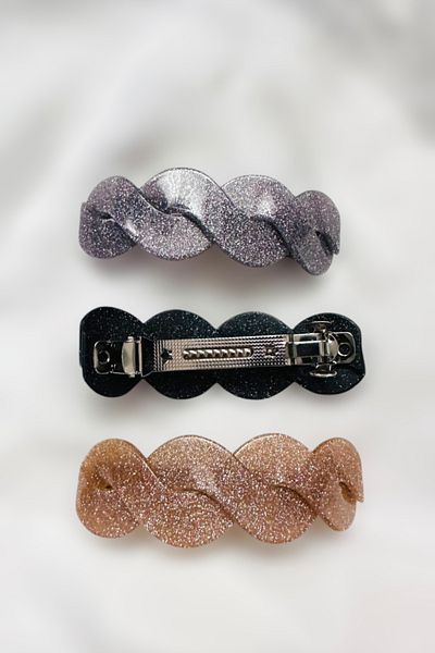 PETEK AKSESUAR 3 Pieces Big Bone Glazed Bowgle Automatic Clip-On Hair Clip