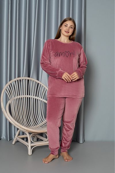 Lady Pink Plus Size Velvet Pajama Set
