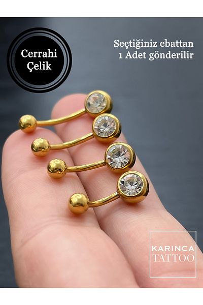 Karınca Piercing Gold Colored Stone Belly Piercing (Ant Tattoo)