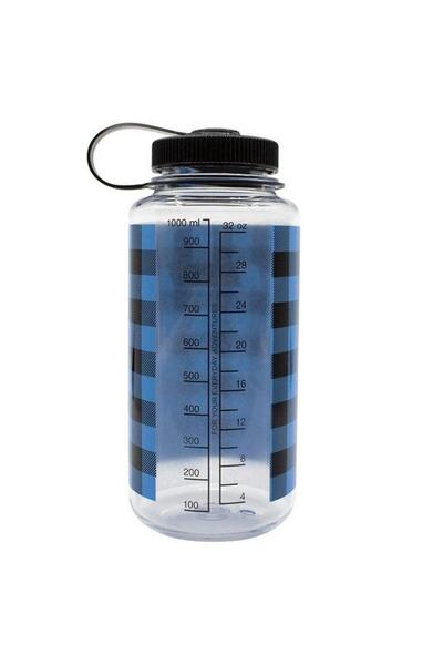 NALGENE 32 oz Wide Mouth Blue Plaid Flat