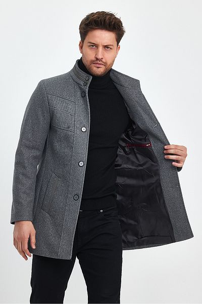 TREND KOMBİN PÁNSKÝ ŠEDÝ KABÁT ÚZKÉHO STŘIHU