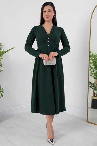 PULLIMM Rochie evazată cu nasturi în față cu decolteu în V 2024-2159