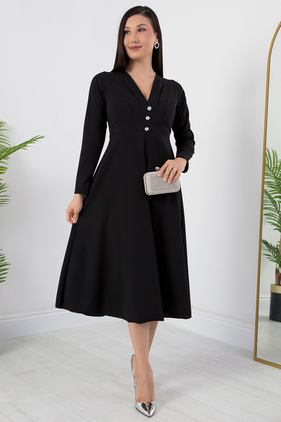 PULLIMM V-подібний комір, застібка спереду, сукня-кльош 2024-2159