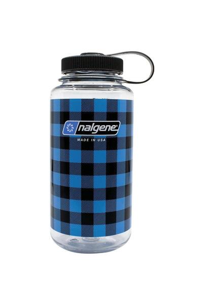 NALGENE 32 oz Wide Mouth Blue Plaid Flat