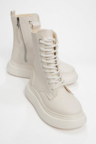 LuviShoes NICOLAS fehér fűzős cipzáras női csizma