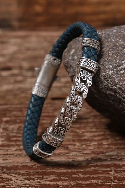 SUMRA Genuine Leather and Brass Motif Locked Bracelet - Handmade Sm-B-0119