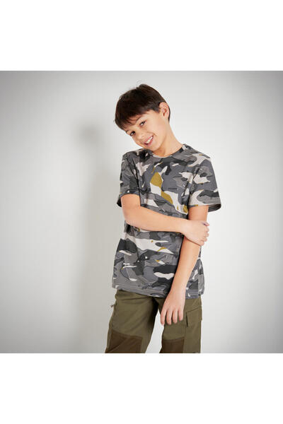 Decathlon Solognac Kids Short Sleeve Camo T-Shirt - Gray - Hunting & Nature Observation - Woodland