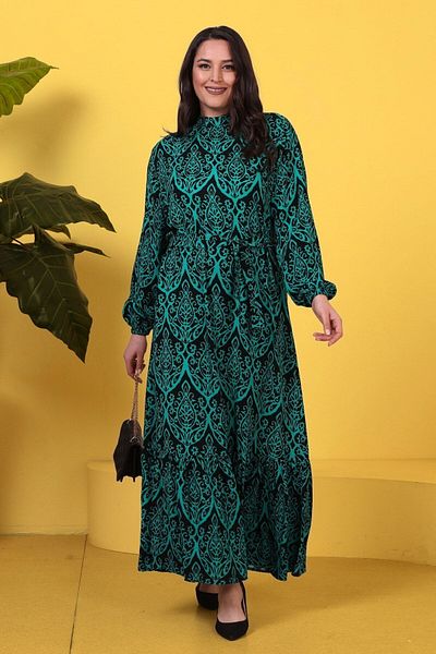 Ferace Γυναικείο Καλοκαιρινό Φόρεμα Plus Size Γυναικείο Φόρεμα Πλισέ Σμαραγδένιο Πράσινο