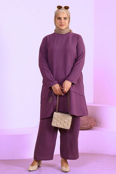 Ferace Women's Hijab Suit Large Size 2 Piece Set Hijab Combination Plum