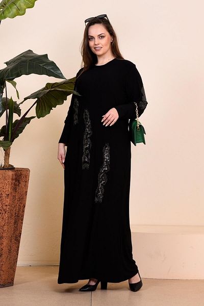 Ferace Women's Plus Size Leopard Patterned Black Hijab Dress