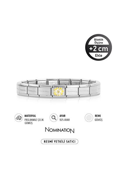 NOMİNATİON Italy Composable 925 Ayar Gümüş sarı beyaz çiçek ve Çelik Bileklik...