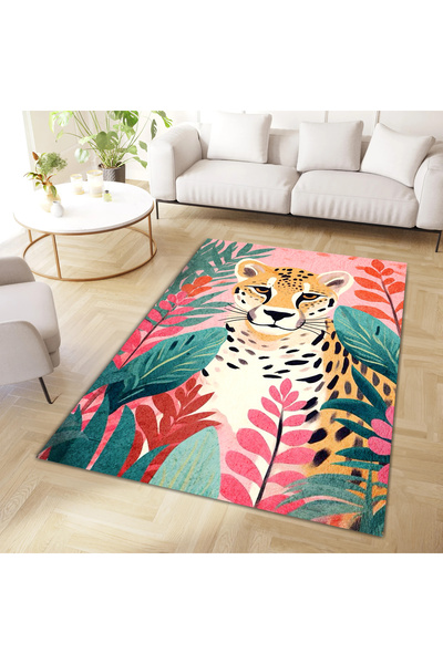Rugs Modern Halı North Collection Multicolored Leaves and Leopard Pattern Wov...
