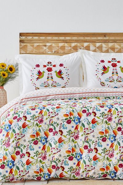 Karaca Home طقم غطاء لحاف مزدوج من القطن بنسبة 100% من Parlin Fuchsia